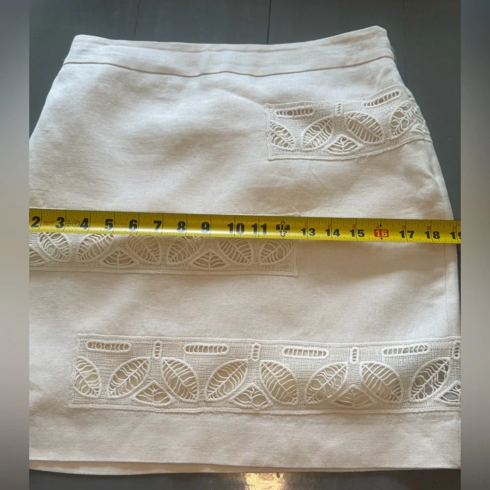 Anthropologie Moulinette Soeurs Cream Lace Linen Pencil Skirt  lined Sz 2